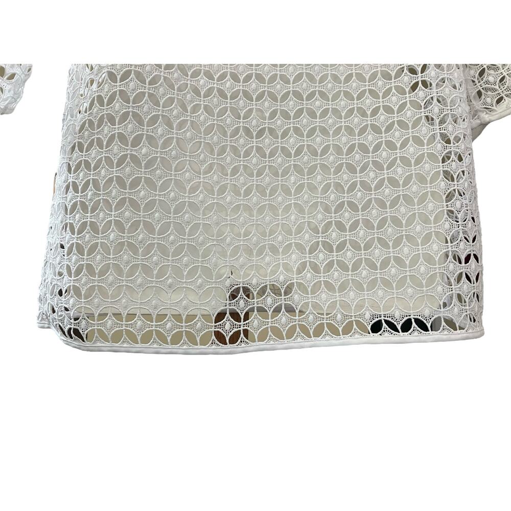 Loft Women's White Crochet Open Knit Elbow Feminine Elegance Overlay Top SZ XS - Picture 7 of 11